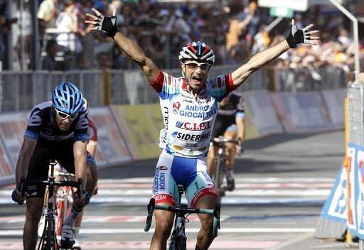Spanish Angel Vicioso wins the third stage of the 94th Giro d'Italia on May 9, 2011 in Rapallo